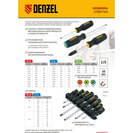 Отвертка DENZEL 121787, PH2х100 мм, S2, 3к рукоятка - фото 3
