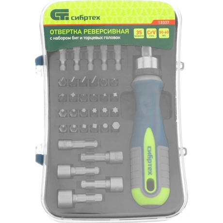 Отвертка-реверс + биты СИБРТЕХ 13337, 35 пред., PH + SL + Torx +...