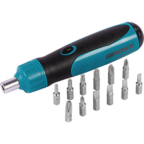 Отвертка-реверс + механизм GROSS 11611, SmartPush + биты, 12 пред., PH + SL + Torx, S2, 2к рукоятка