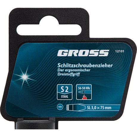 Отвертка GROSS 12101, SL3,0x75 мм, S2, 3к рукоятка - фото 2