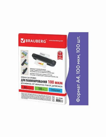 Пленки-заготовки д/ламинирования, А4, КОМПЛЕКТ 100шт, 100 мкм, B...