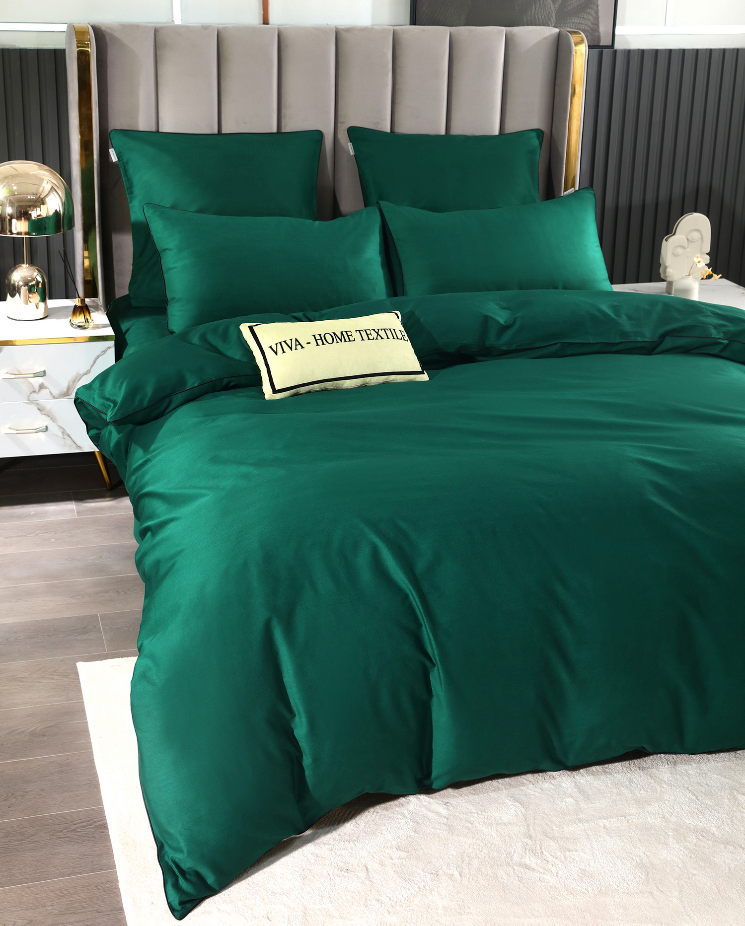 Комплект постельного белья Однотонный Сатин Элитный на резинке OCER018 2 спальный 4 Наволочки 160*200*30 - фото 2