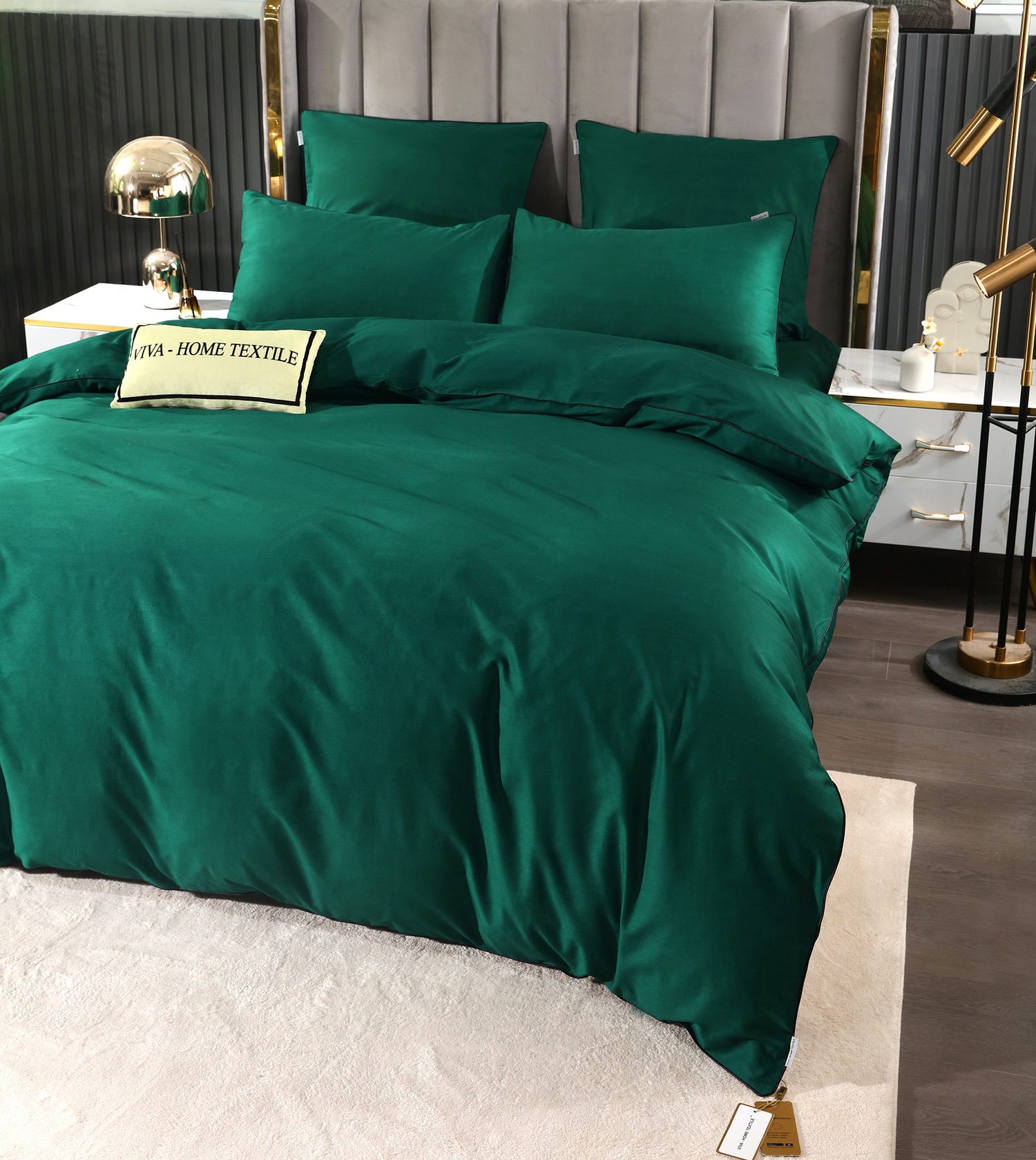 Комплект постельного белья Однотонный Сатин Элитный на резинке OCER018 2 спальный 4 Наволочки 160*200*30 - фото 4