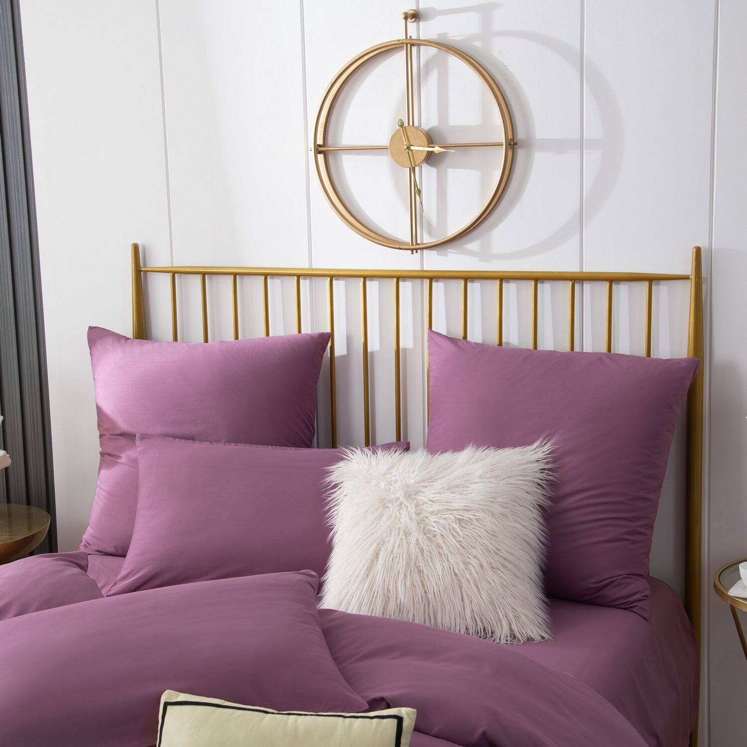 Комплект постельного белья Однотонный Сатин CS043 Евро 4 Наволочки - фото 5