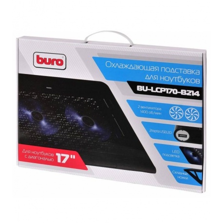 Подставка для ноутбука Buro BU-LCP170-B214 17&quot; (398x300x29мм 2xUSB 2x 140ммFAN 926г) металлическая сетка/пластик черный - фото 8