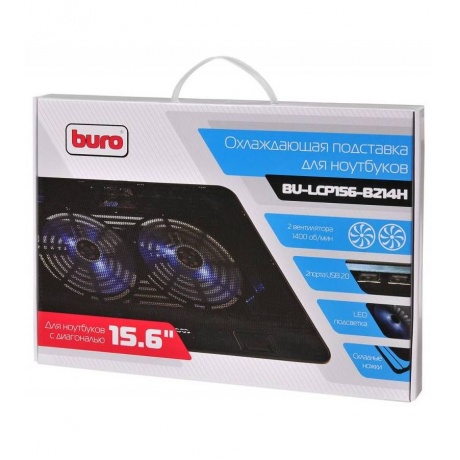 Подставка для ноутбука Buro BU-LCP156-B214H 15.6&quot; (355x255x30мм 2xUSB 2x 140ммFAN 900г) металлическая сетка/пластик черный - фото 8