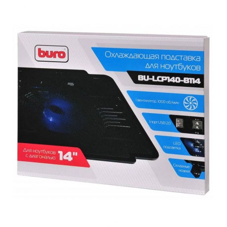 Подставка для ноутбука Buro BU-LCP140-B114 14&quot; (335x265x23мм 1xUSB 1x 140ммFAN) металлическая сетка/пластик черный - фото 6