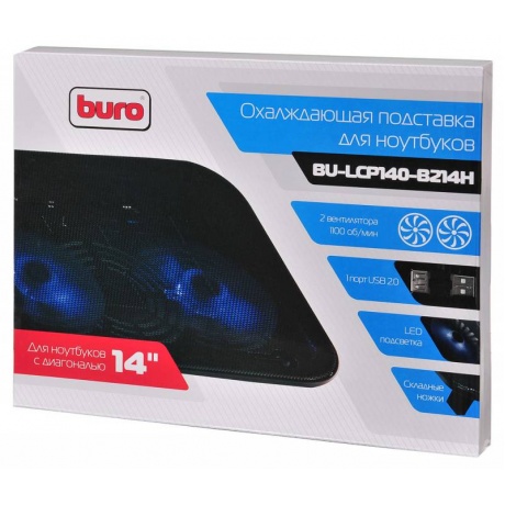 Подставка для ноутбука Buro BU-LCP140-B214H 14&quot; (338x255x22мм 1xUSB 2x 140ммFAN 480г) металлическая сетка/пластик черный - фото 8