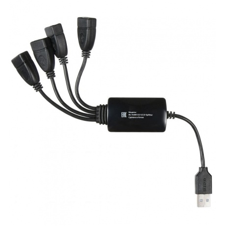 Хаб-разветвитель USB 2.0 Buro BU-HUB4-0.3-U2.0-Splitter 4порт. черный - фото 2