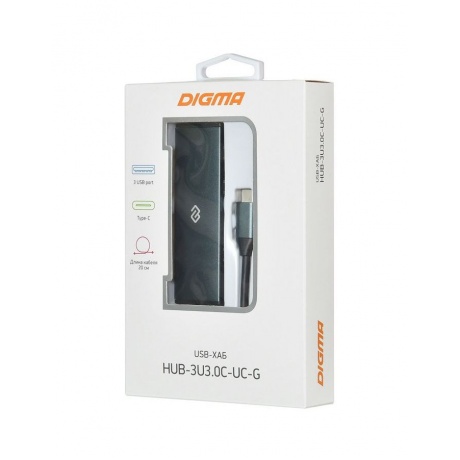 Хаб-разветвитель USB-C Digma HUB-3U3.0С-UC-G 4порт. серый - фото 6