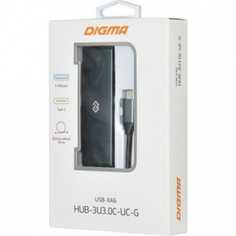 Хаб-разветвитель USB-C Digma HUB-3U3.0С-UC-G 4порт. серый - фото 6