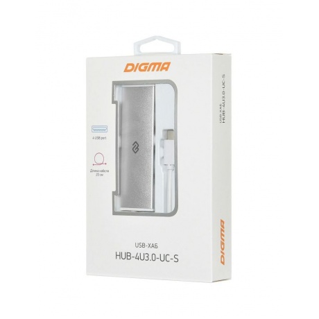 Хаб-разветвитель USB-C Digma HUB-4U3.0-UC-S 4порт. серебристый - фото 6