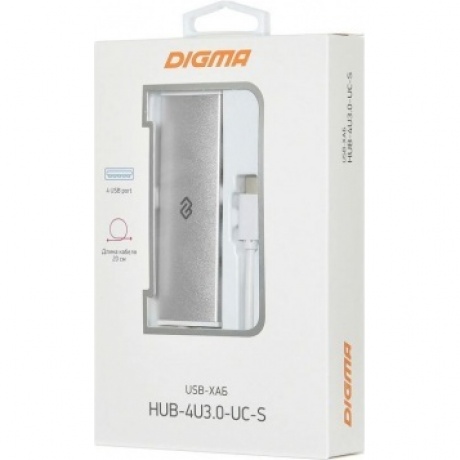 Хаб-разветвитель USB-C Digma HUB-4U3.0-UC-S 4порт. серебристый - фото 6