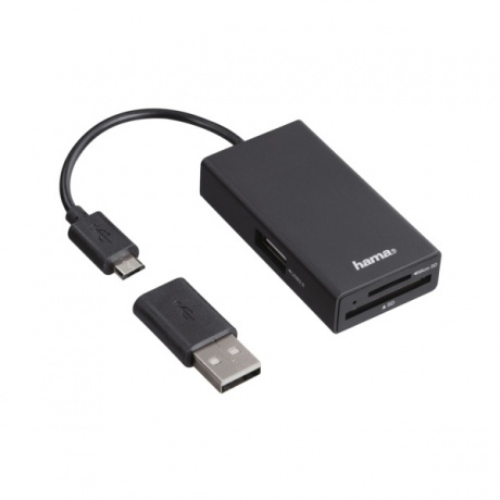 Хаб-разветвитель USB 2.0 Hama OTG Hub/Card/microUSB 1порт. черный (00054141) - фото 1