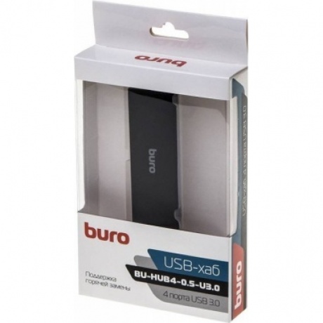 Хаб-разветвитель USB 3.0 Buro BU-HUB4-0.5-U3.0 4порт. черный - фото 5