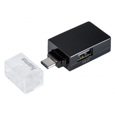 Хаб-разветвитель USB-C Hama Pocket 3порт. черный (00135752) - фото 1