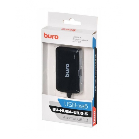 Хаб-разветвитель USB 3.0 Buro BU-HUB4-U3.0-S 4порт. черный - фото 5