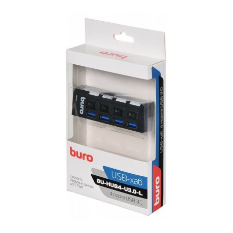 Хаб-разветвитель USB 3.0 Buro BU-HUB4-U3.0-L 4порт. черный - фото 5