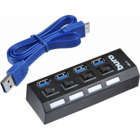 Хаб-разветвитель USB 3.0 Buro BU-HUB4-U3.0-L 4порт. черный - фото 2
