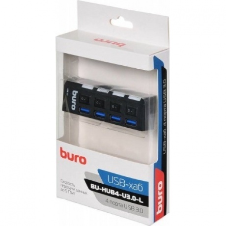 Хаб-разветвитель USB 3.0 Buro BU-HUB4-U3.0-L 4порт. черный - фото 5