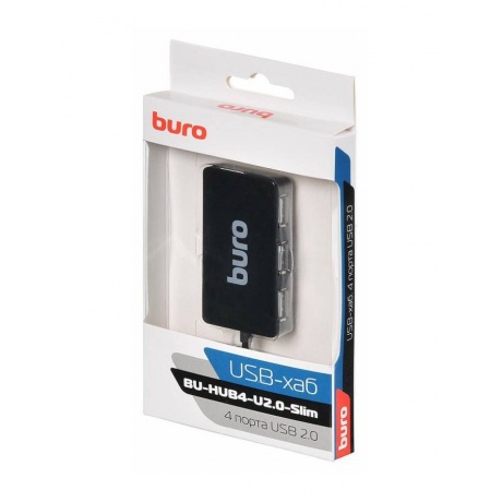 Хаб-разветвитель USB 2.0 Buro BU-HUB4-U2.0-Slim 4порт. черный - фото 5