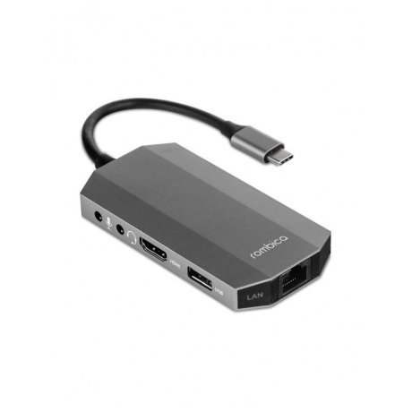 Хаб USB Rombica Type-C M7 USB 3.0 x 2 Type-C PD HDMI LAN картридер аудио+микрофон алюминий серый - фото 1