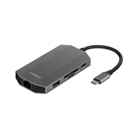 Хаб USB Rombica Type-C M7 USB 3.0 x 2 Type-C PD HDMI LAN картридер аудио+микрофон алюминий серый - фото 2