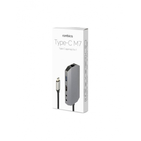 Хаб USB Rombica Type-C M7 USB 3.0 x 2 Type-C PD HDMI LAN картридер аудио+микрофон алюминий серый - фото 3