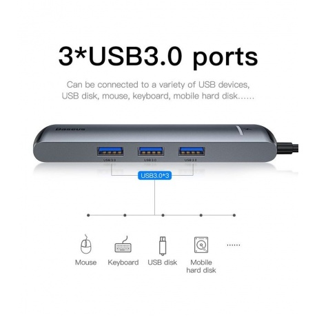 USB-концентратор Baseus Grey CAHUB-J0G - фото 3