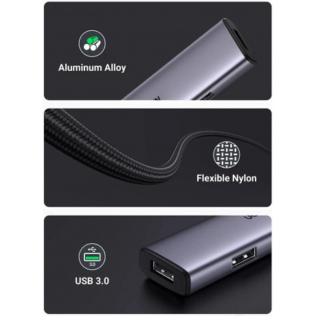 Хаб UGREEN USB концентратор (хаб) USB 3.0 to 4хUSB 3.0 Hub, цвет серый космос (20805) - фото 13