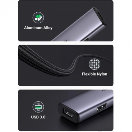 Хаб UGREEN USB концентратор (хаб) USB 3.0 to 4хUSB 3.0 Hub, цвет серый космос (20805) - фото 13