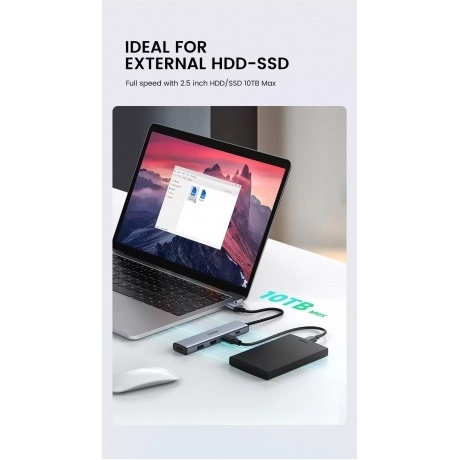 Хаб UGREEN USB концентратор (хаб) USB 3.0 to 4хUSB 3.0 Hub, цвет серый космос (20805) - фото 6