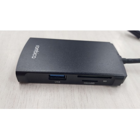 Хаб USB Rombica Type-C M6 USB 3.0 x 3 Type-C PD HDMI картридер алюминий черный хорошее состояние - фото 4