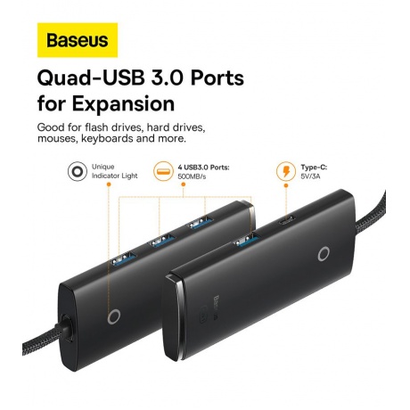 USB-хаб Baseus Lite Series Black (WKQX030001) - фото 15