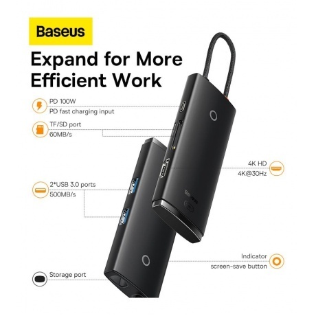 Хаб-адаптер Baseus Lite Series Black (WKQX050101) - фото 11