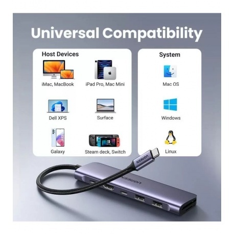 Хаб-адаптер UGREEN CM195-15214 Space Gray (15214) - фото 5