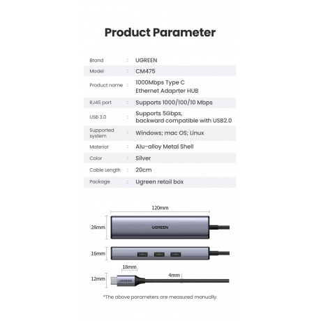 Хаб-адаптер UGREEN CM475-60600 (60600) - фото 7