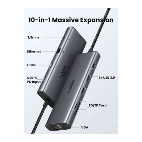 Хаб-адаптер UGREEN CM498-15601 Space Gray (15601) - фото 8