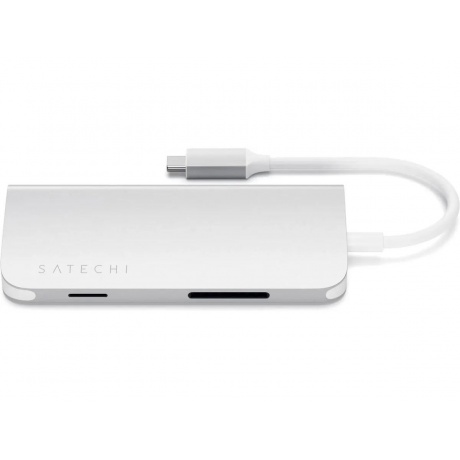 USB адаптер Satechi Aluminum Multi-Port Adapter 4K with Ethernet. Интерфейс USB-C. Порты: USB Type-C, 3хUSB 3.0, 4K HDMI, Ethernet RJ-45, SD / micro-SD . Цвет серебряный. - фото 4