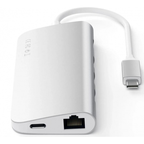 USB адаптер Satechi Aluminum Multi-Port Adapter 4K with Ethernet. Интерфейс USB-C. Порты: USB Type-C, 3хUSB 3.0, 4K HDMI, Ethernet RJ-45, SD / micro-SD . Цвет серебряный. - фото 5
