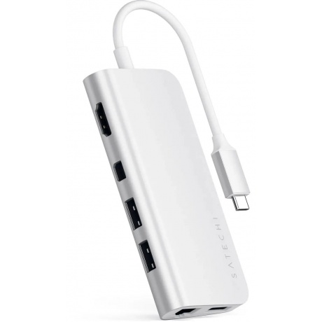 USB адаптер Satechi Aluminum Multi-Port Adapter 4K with Ethernet. Интерфейс USB-C. Порты: USB Type-C, 3хUSB 3.0, 4K HDMI, Ethernet RJ-45, SD / micro-SD . Цвет серебряный. - фото 6