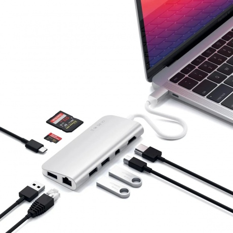 USB адаптер Satechi Aluminum Type-C Multimedia Adapter. Цвет серебряный - фото 7