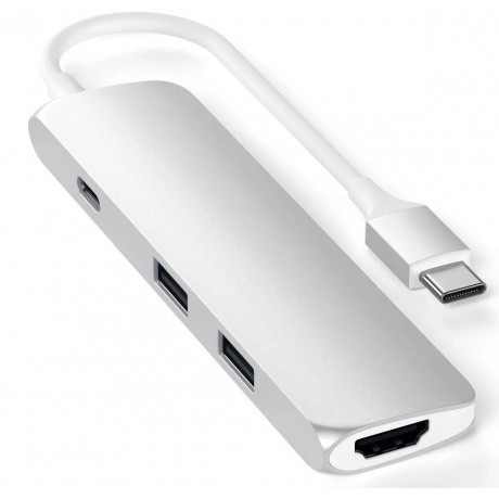 USB адаптер Satechi Slim Aluminum Type-C Multi-Port Adapter with Type-C Charging Port. Интерфейс USB-C. Порты USB Type-C, 2хUSB 3.0, 4K HDMI. Цвет серебряный. - фото 1