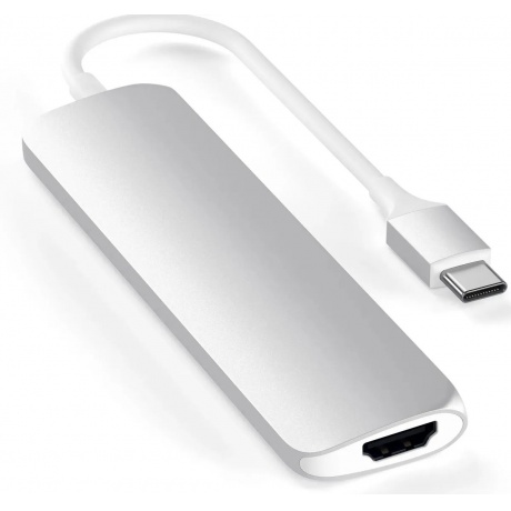 USB адаптер Satechi Slim Aluminum Type-C Multi-Port Adapter with Type-C Charging Port. Интерфейс USB-C. Порты USB Type-C, 2хUSB 3.0, 4K HDMI. Цвет серебряный. - фото 3