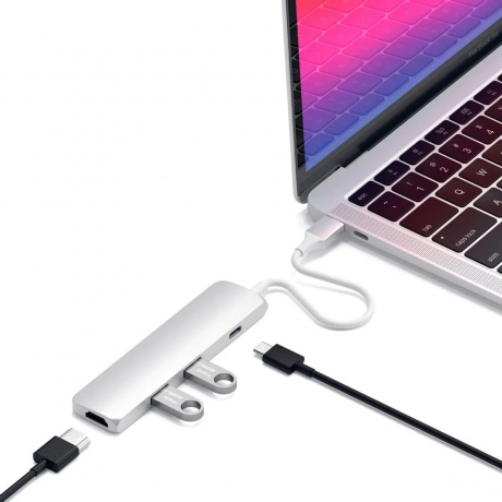 USB адаптер Satechi Slim Aluminum Type-C Multi-Port Adapter with Type-C Charging Port. Интерфейс USB-C. Порты USB Type-C, 2хUSB 3.0, 4K HDMI. Цвет серебряный. - фото 5
