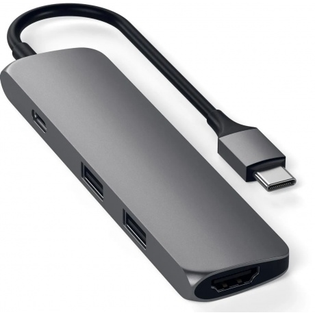 USB адаптер Satechi Slim Aluminum Type-C Multi-Port Adapter with Type-C Charging Port. Интерфейс USB-C. Порты USB Type-C, 2хUSB 3.0, 4K HDMI. Цвет серый космос. - фото 1