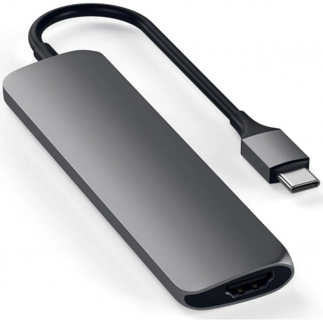 USB адаптер Satechi Slim Aluminum Type-C Multi-Port Adapter with Type-C Charging Port. Интерфейс USB-C. Порты USB Type-C, 2хUSB 3.0, 4K HDMI. Цвет серый космос. - фото 3