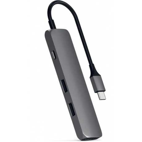 USB адаптер Satechi Slim Aluminum Type-C Multi-Port Adapter with Type-C Charging Port. Интерфейс USB-C. Порты USB Type-C, 2хUSB 3.0, 4K HDMI. Цвет серый космос. - фото 4