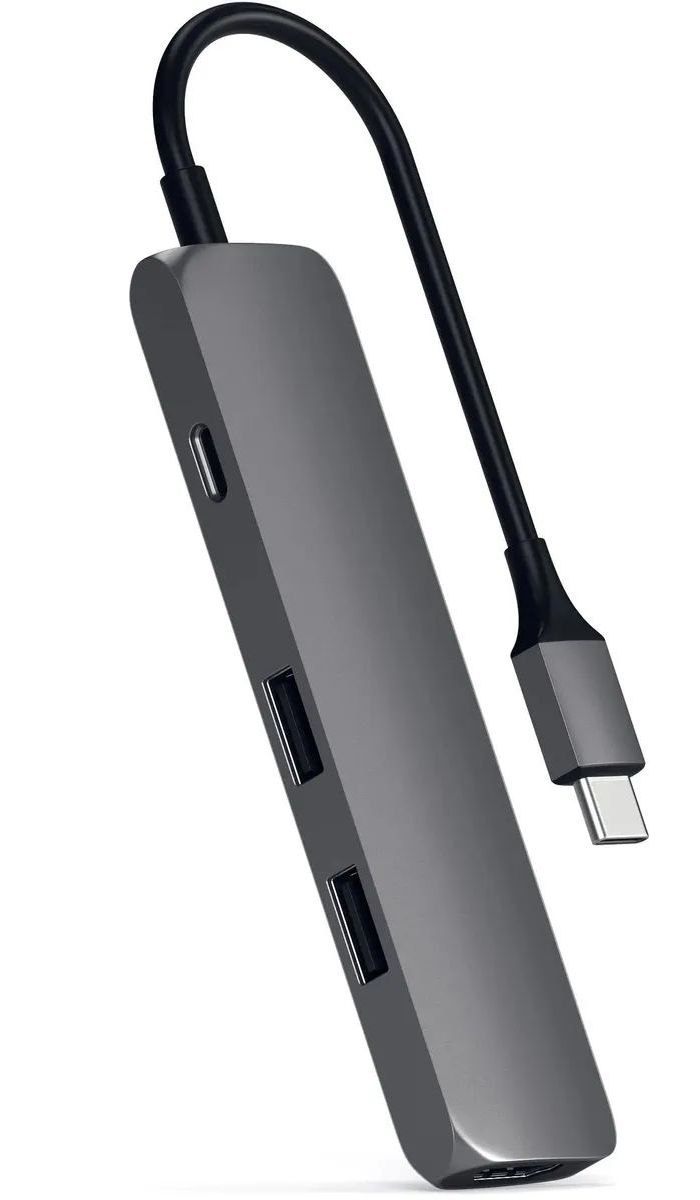 USB адаптер Satechi Slim Aluminum Type-C Multi-Port Adapter with Type-C  Charging Port. Интерфейс USB-C. Порты USB Type-C, 2хUSB 3.0, 4K HDMI. Цвет  серый космос. – купить в Москве | интернет-магазин KotoFoto.ru