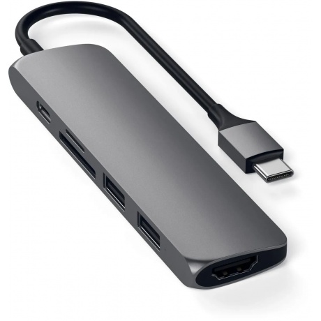 USB-C адаптер Satechi Type-C Slim Multiport Adapter V2. Интерфейс USB-C. Цвет серый космос. - фото 1
